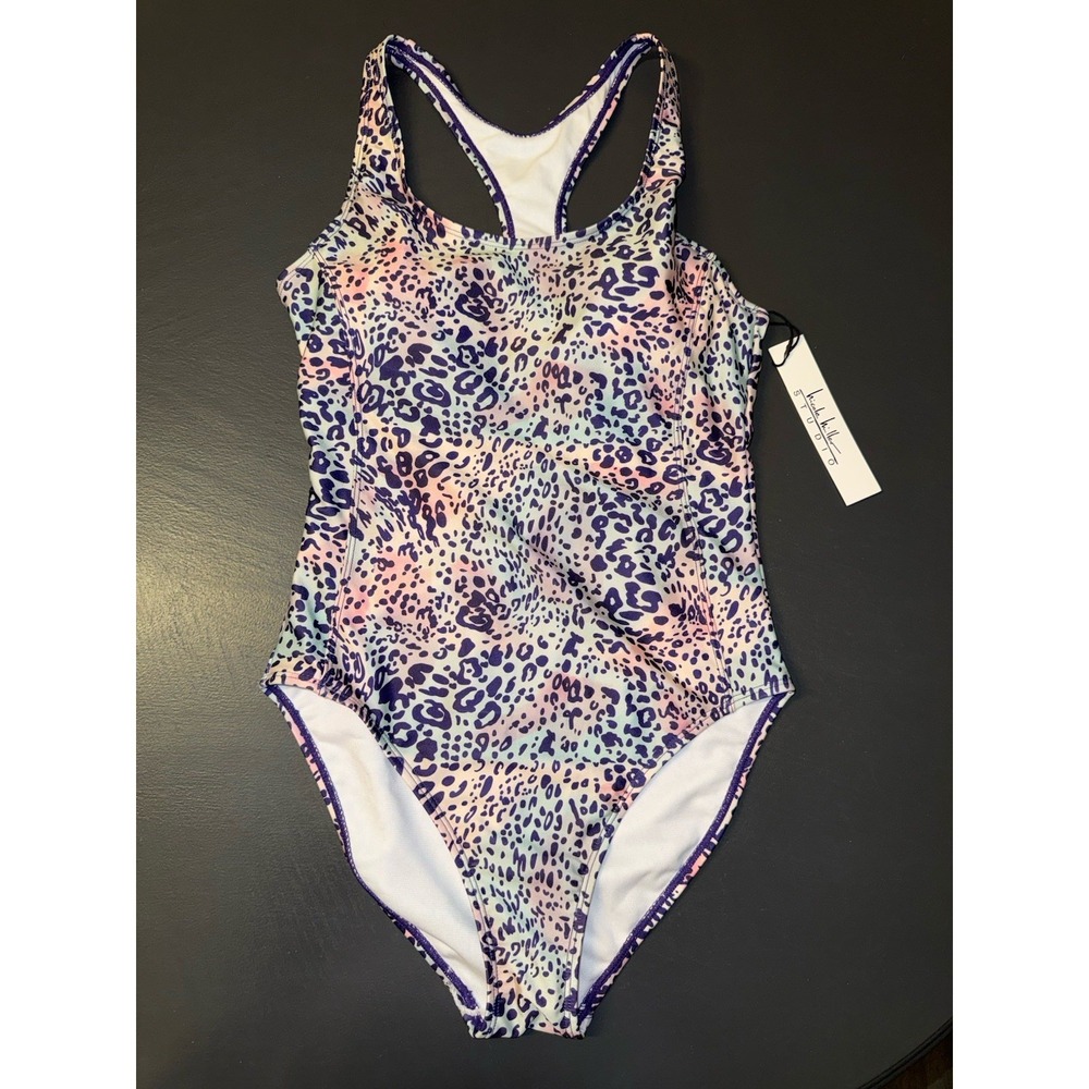 Nicole Miller One Piece Swimsuit Iris Cheetah Print Racer Back Size Small NEW